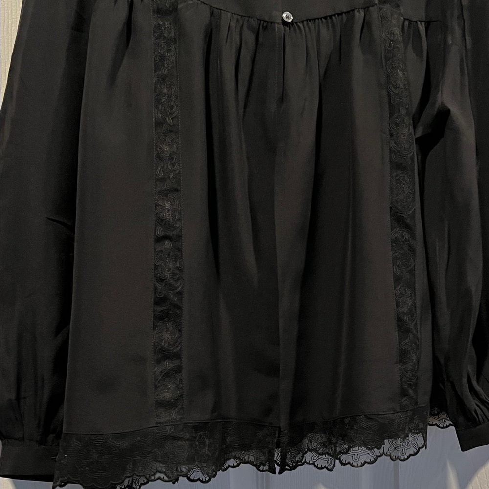 Madewell Silk Lace Inset Long Sleeve Black Top Delicate Intricate Romantic Flowy - Picture 10 of 16